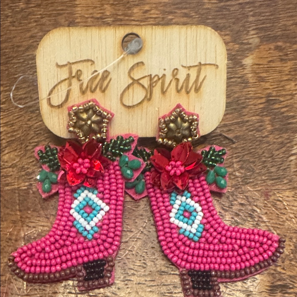 Pink Beaded Cowboy Boot Earrings